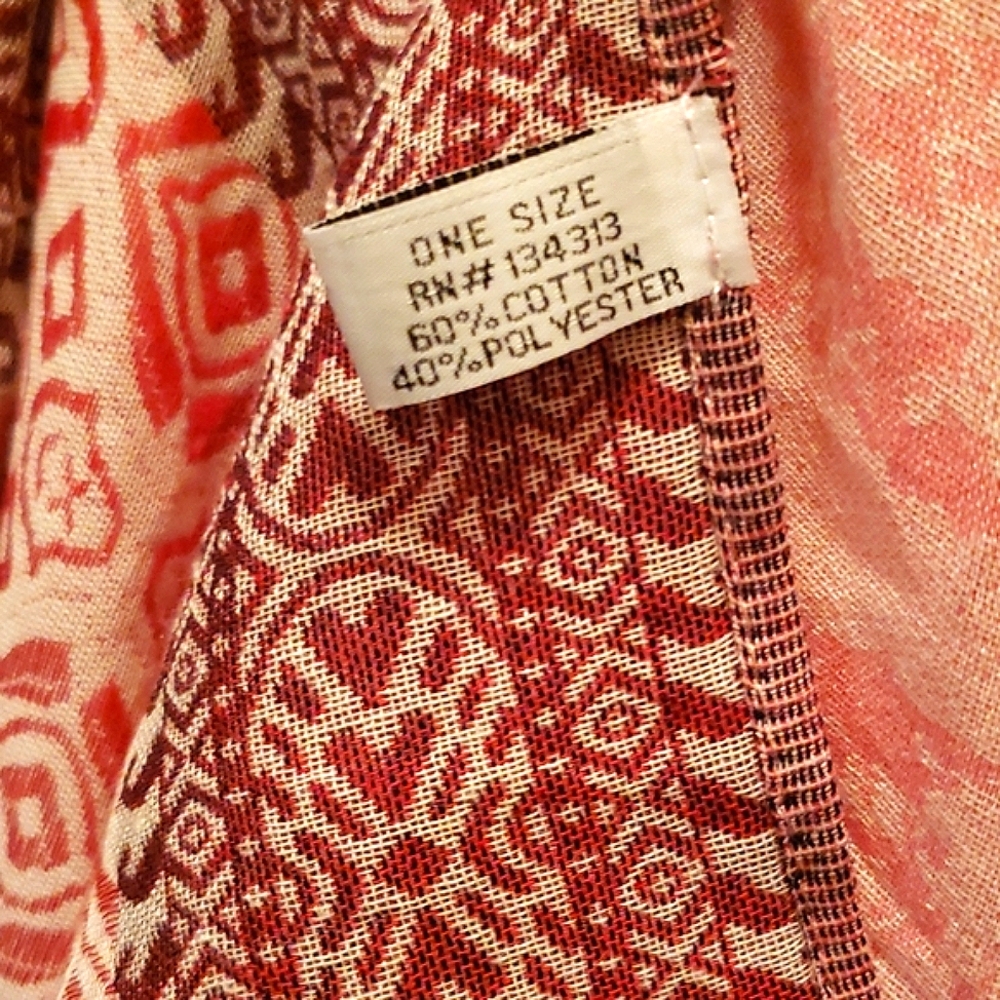 LONG BOHO DUSTER KIMONO SWIM COVER UP PINK RED BROWN PEACH AZTEC TASSLES… - Picture 6 of 7
